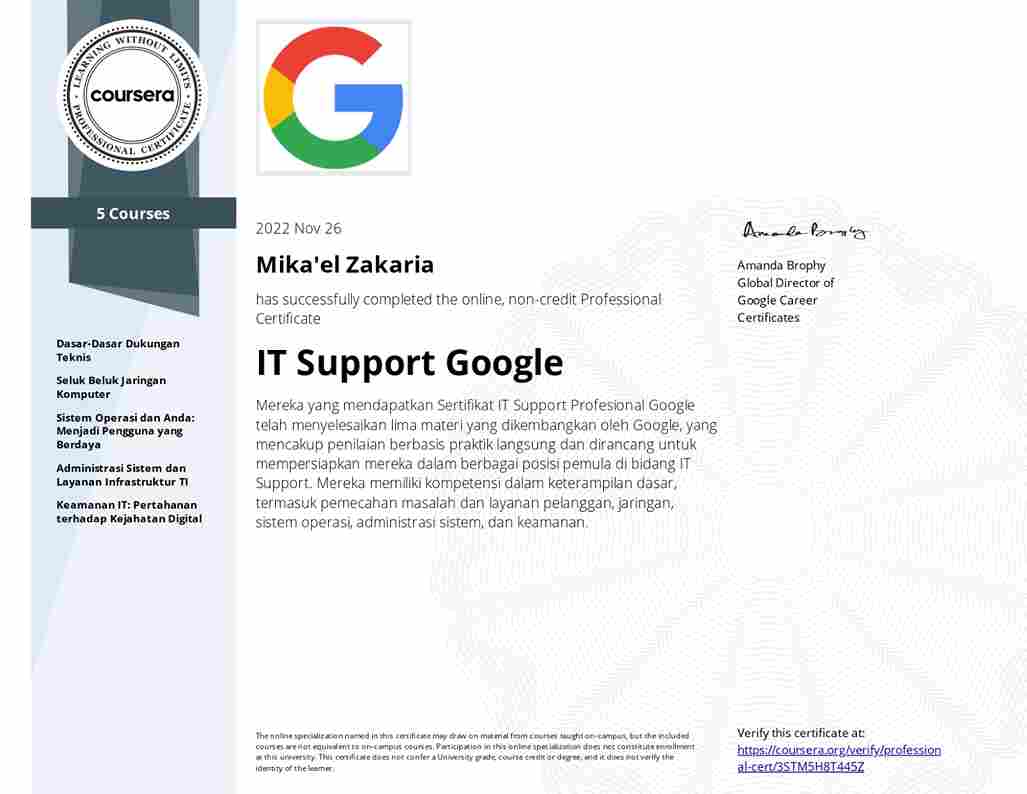 Google IT Support Professional Certificate - Coursera - Mikael Zakaria