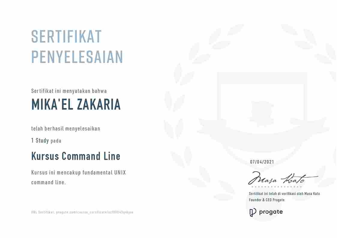 Progate CLI Course Certificate