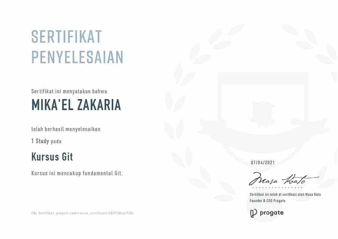 Progate Git Course Certificate