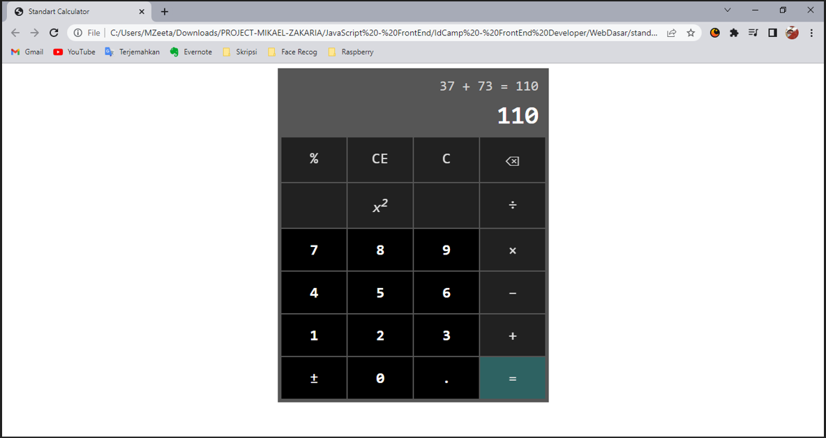 Standard Calculator web application interface inspired by Windows 10
